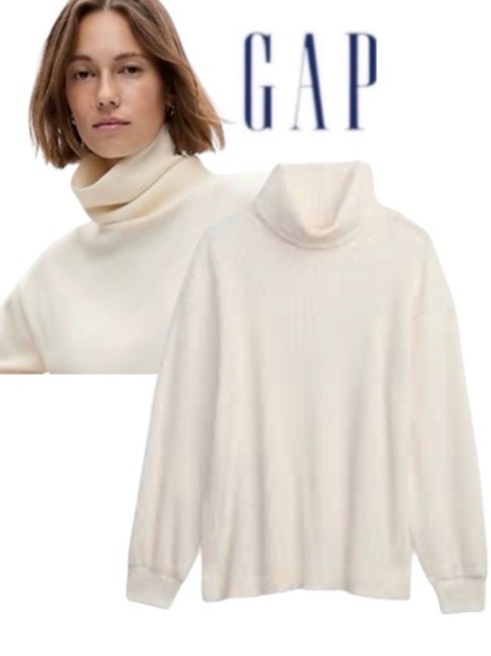 XXL (Tall) GAP Cream Ribbed Knit Oversized Cotton Blend Longer Sweater